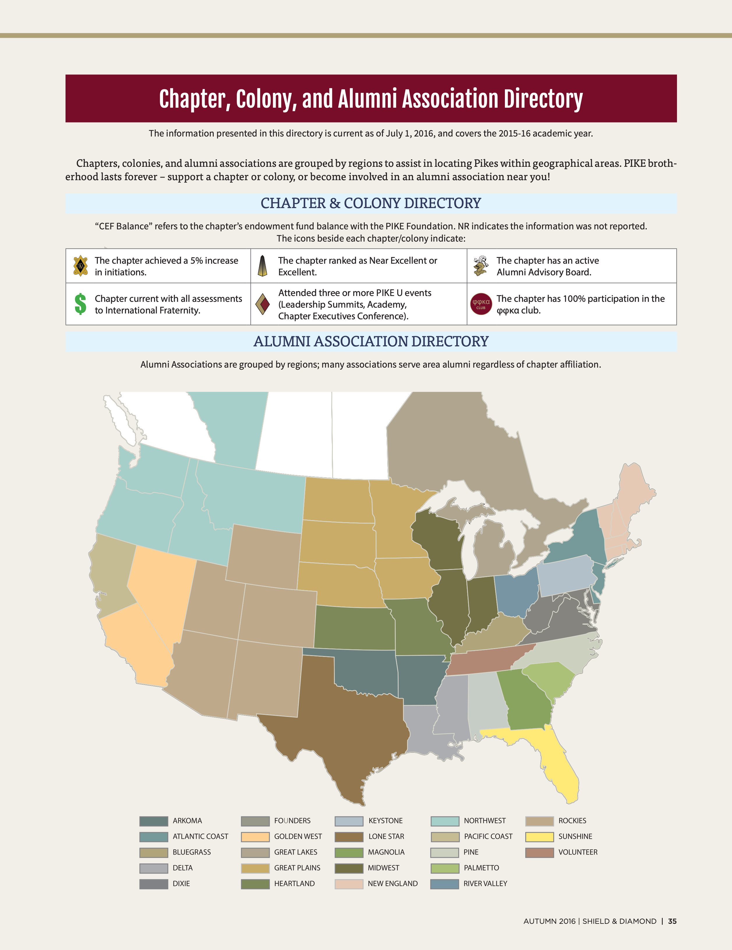 Chapter, Colony, and Alumni Association Directory, Autumn 2016